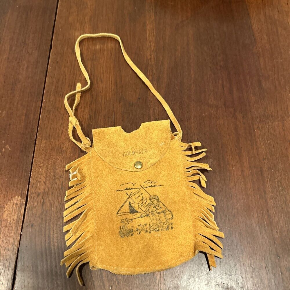 Vintage Bloom Brothers Leather Purse Bag Canteen Colorado Tassel Cellphone